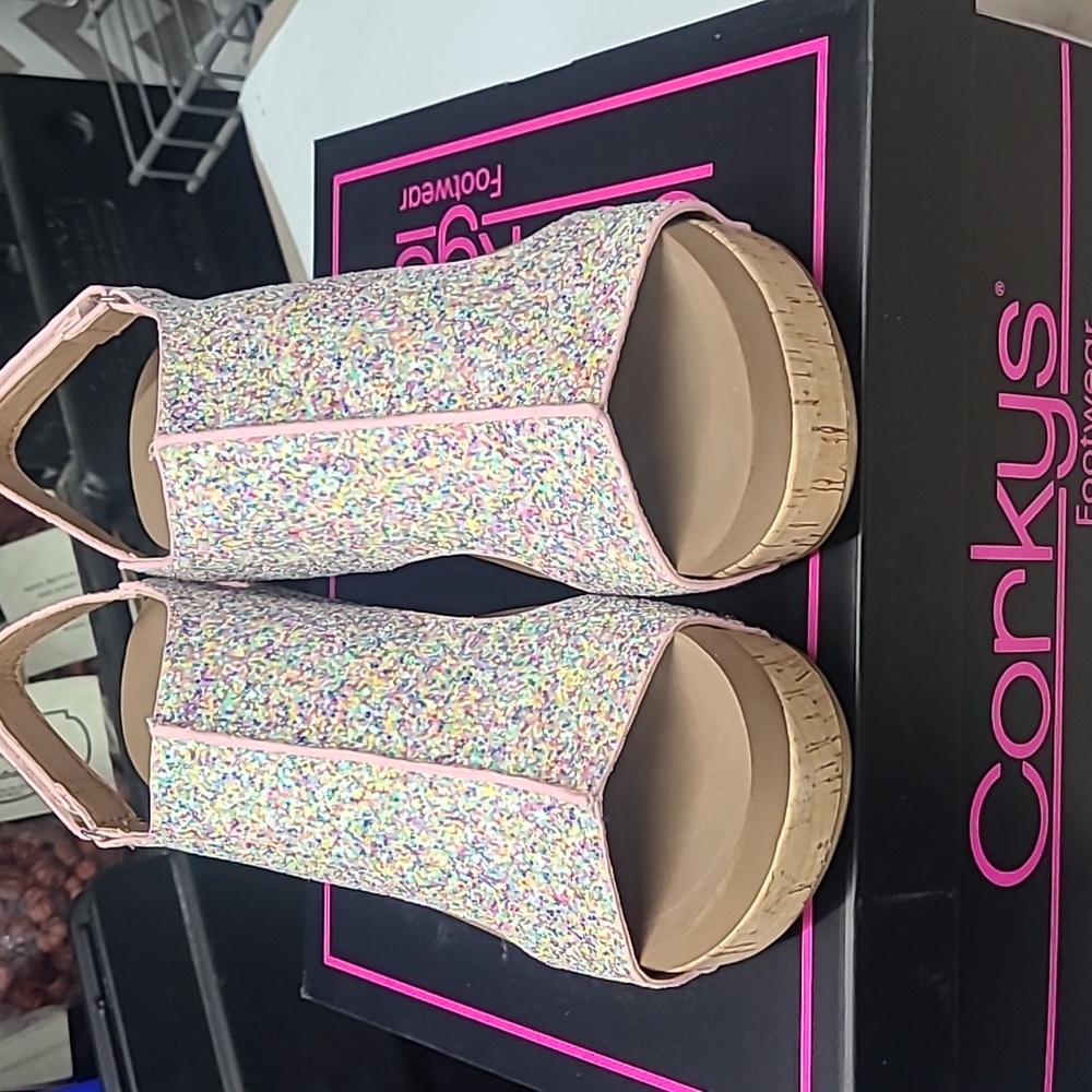 NIB mermaid glitter carley wedges